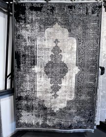 Noir Medallion Black & Cream Oriental Rug 150x225
